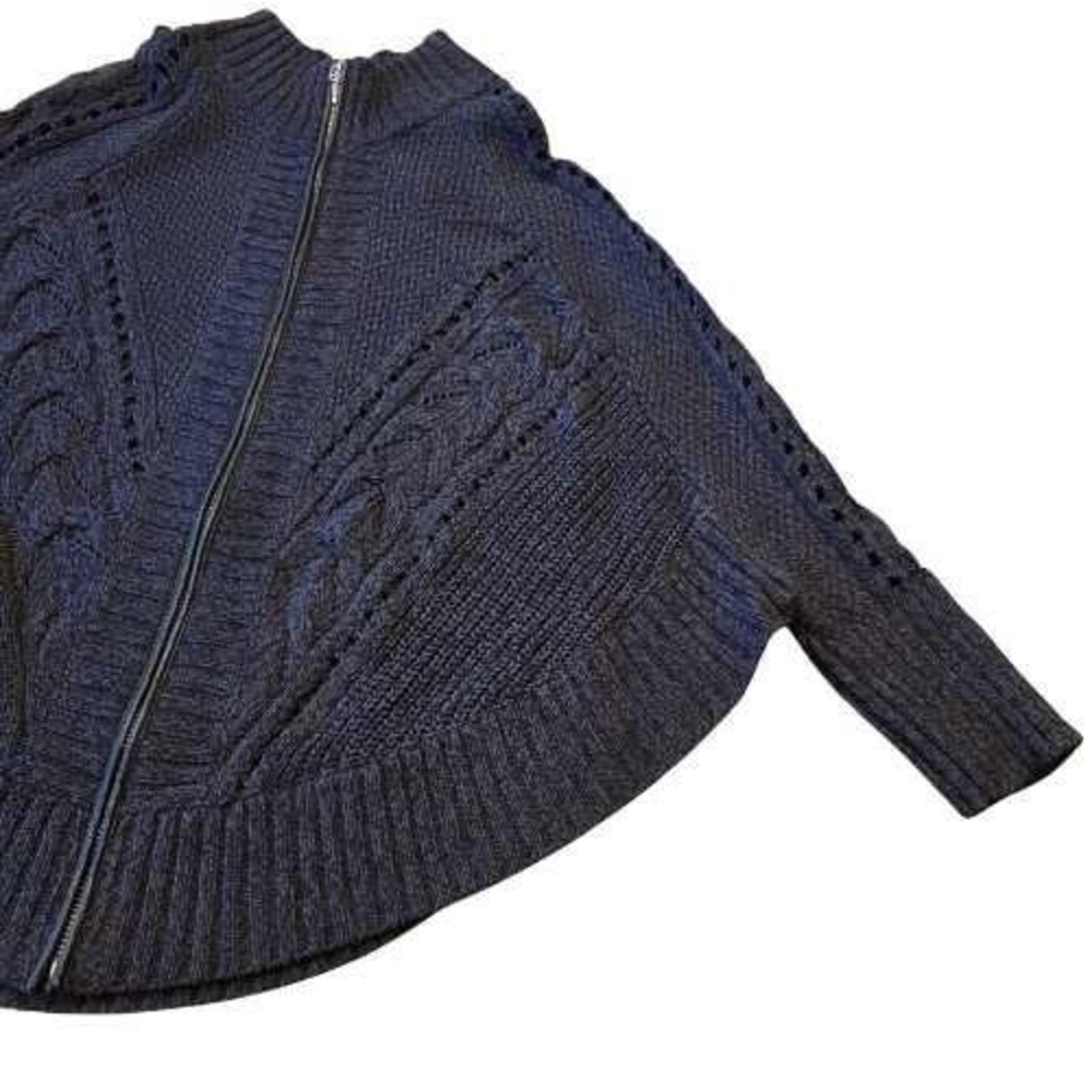 Chic Dark Gray Heather Cable Knit Full Zip Poncho‎ Cape Sweater Women INC L/XL